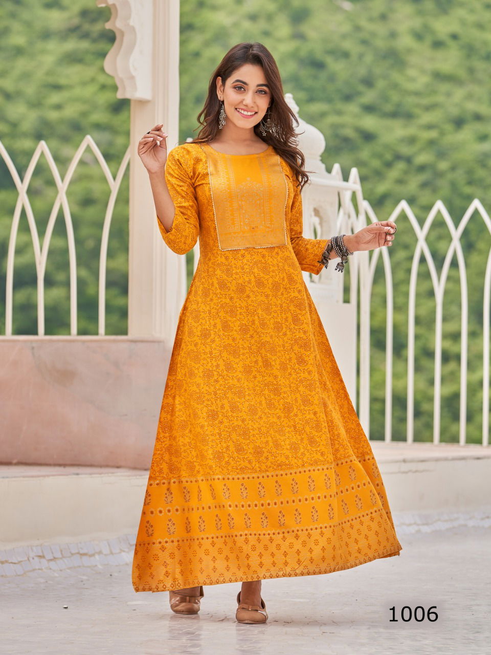 Radhika Twinkle Rayon Printed Ethnic Wear Anarakli Kurti Collection